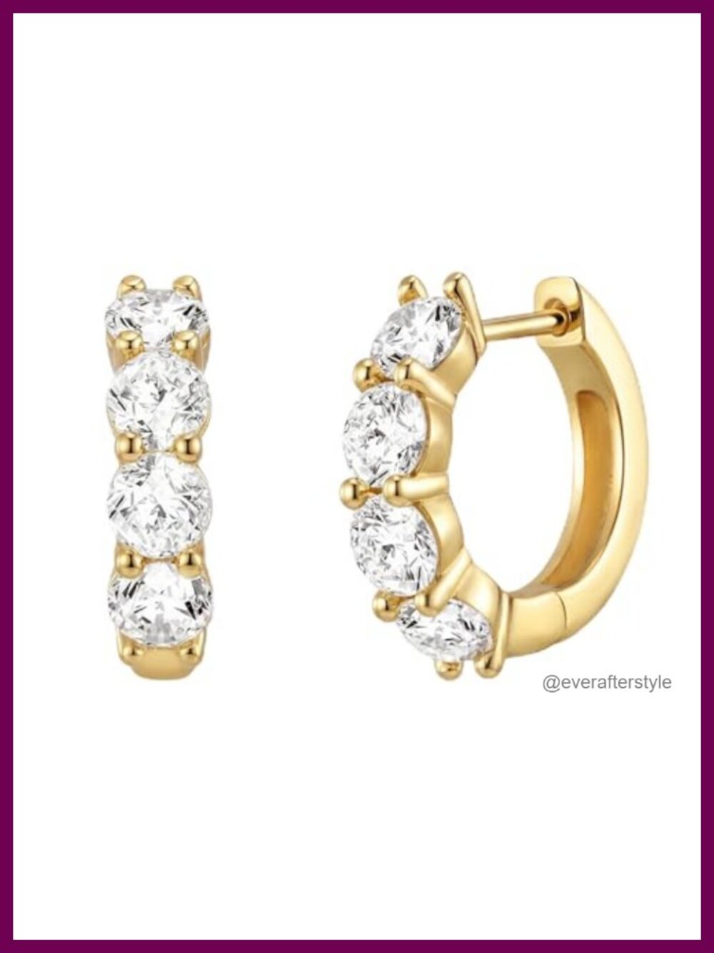 14K Gold Plated 925 Sterling Silver Huggie Hoop Earrings Cubic Zirconia Pave